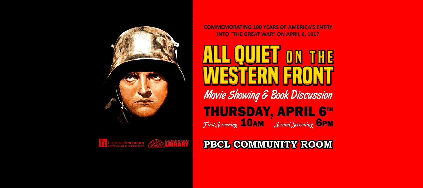 WWI Film Screening: Apr. 6th at 10 a.m. and 6 p.m.