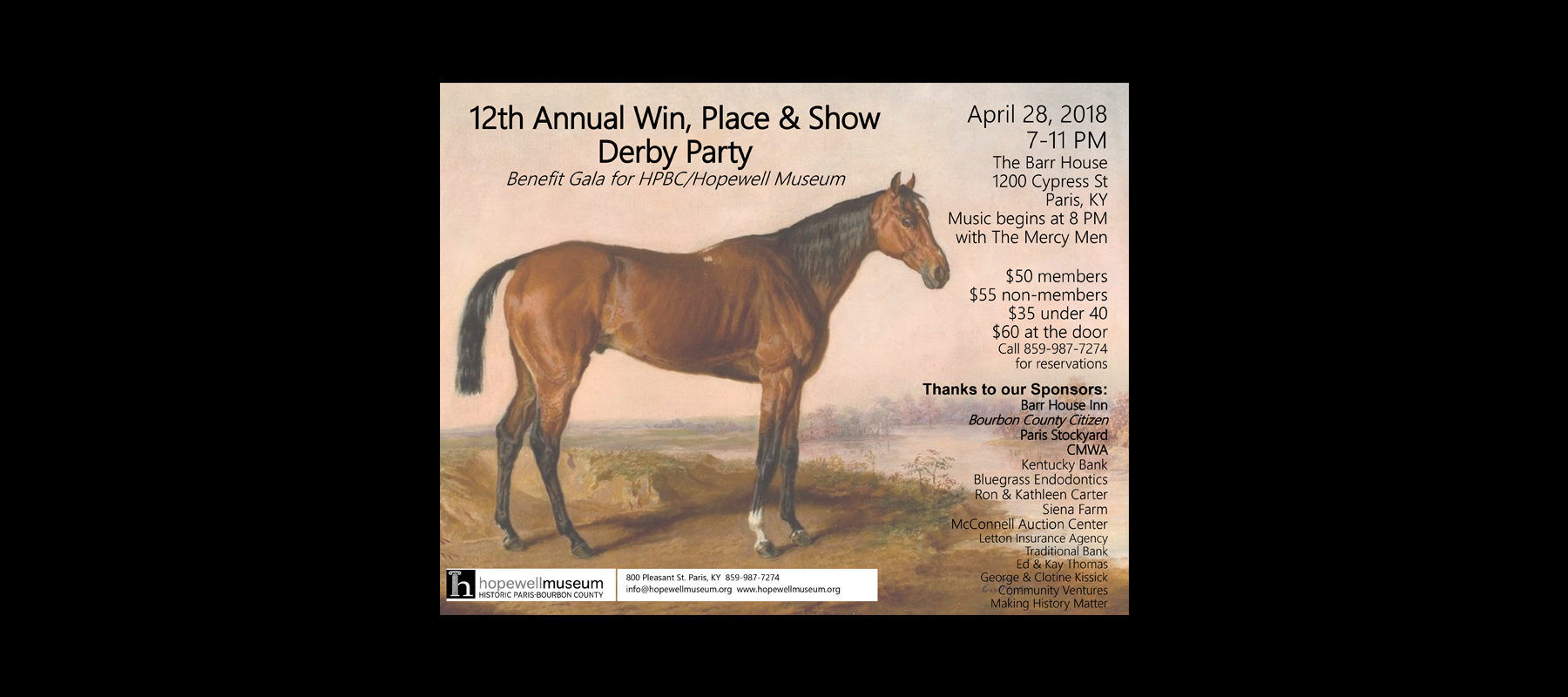 Win, Place & Show Derby Party, Apr. 28th