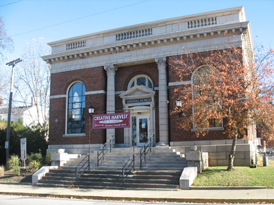 Front of the museum building with Creative Harvest banner